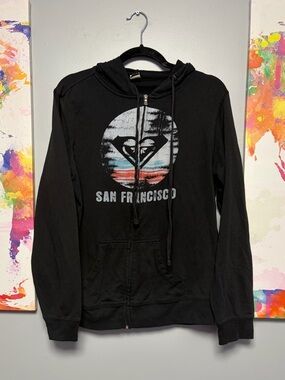 Size large Roxy Black Hoodie with Multicolor Graphic